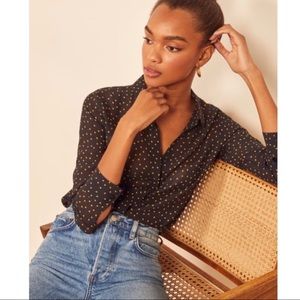 Reformation Violet Blouse Monti Polka Dot Print M